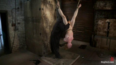 Redhead suspended by ankles with rope, face fucked Flogged