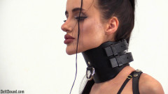 Yelena in a posture collar and armbinder Beltbound