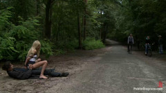 Euro beauty gets tied to a park bench, fucked where everyone