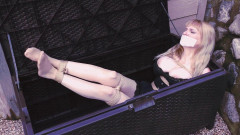 Box Bondage - Big-Boobed Babe Bound In Silky Slip Outdoors